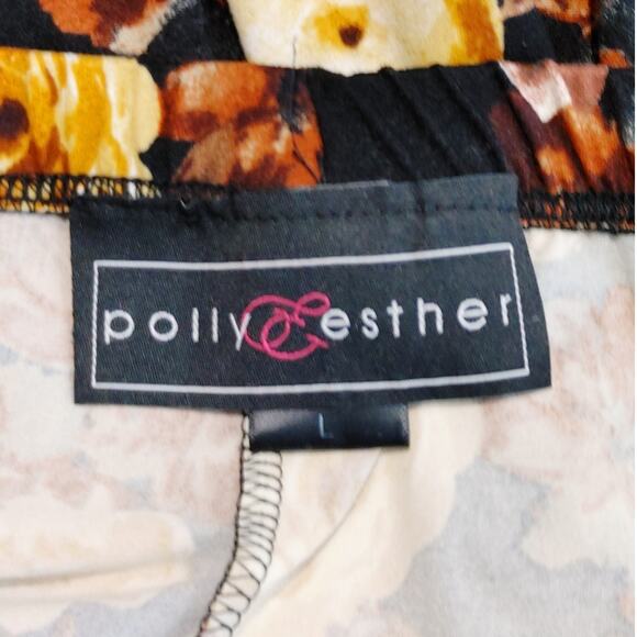 Polly & Esther Floral Bell Bottom Flared Pants Pull-On Black Multicolor Womens L - Picture 3 of 6